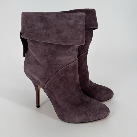 Joan David‎ Women's Suede Ankle Boots Size 7 Cuffed High Heel Dahonoria Purple - Picture 1 of 7